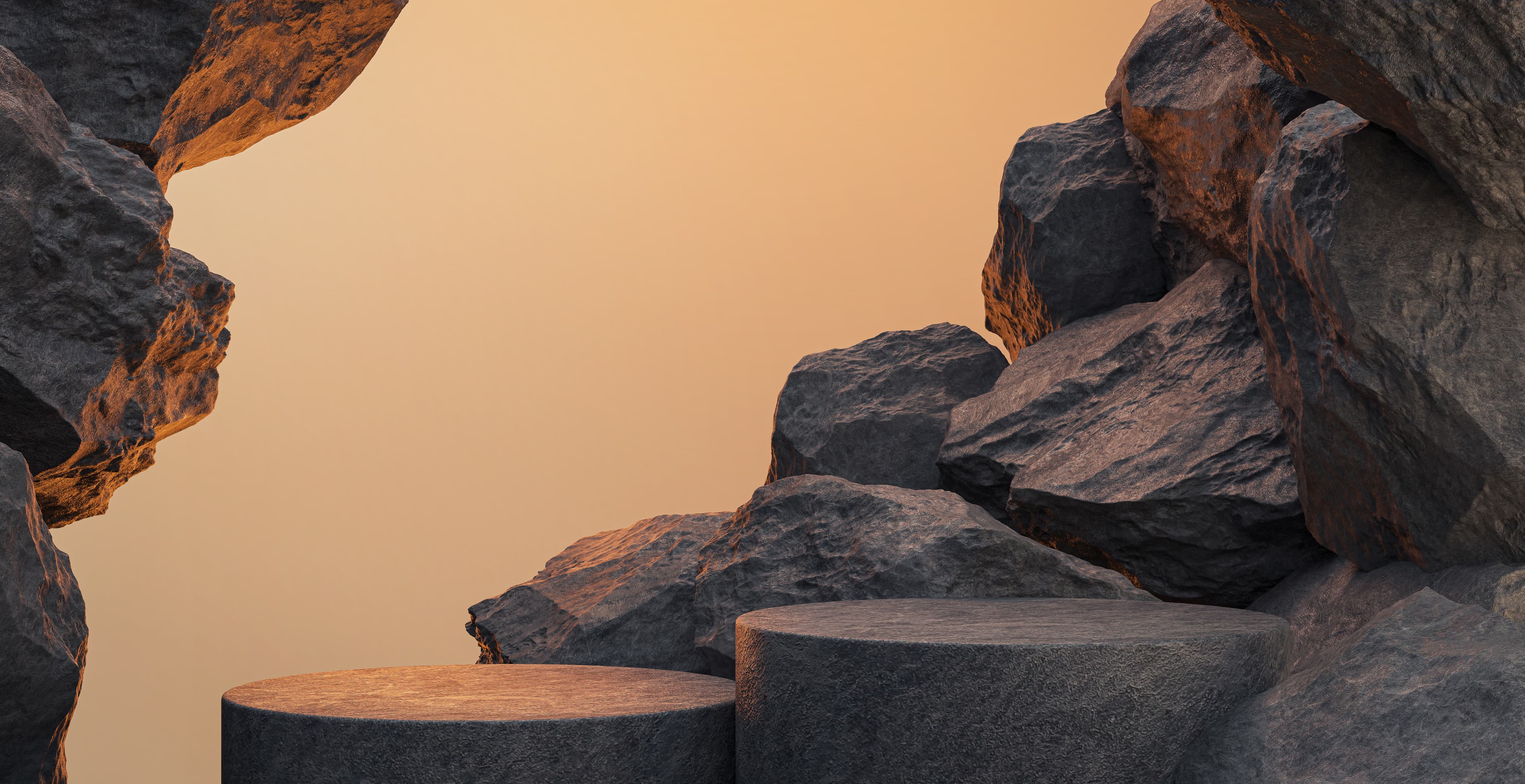 Stone formations with warm amber light